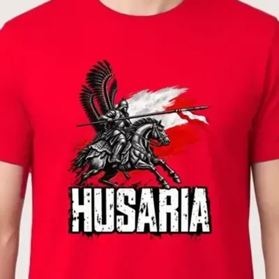 Koszulka męska czerwona husaria na koniu patriotyczna wojsko prezent