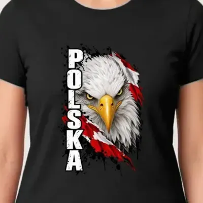 Koszulka damska czarna Polska orzeł z napisem patriotyczna prezent