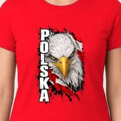 Koszulka damska czerwona Polska orzeł z napisem patriotyczna