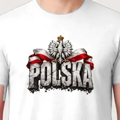 Koszulka męska biała Polska orzeł kamienne litery patriotyczna prezent