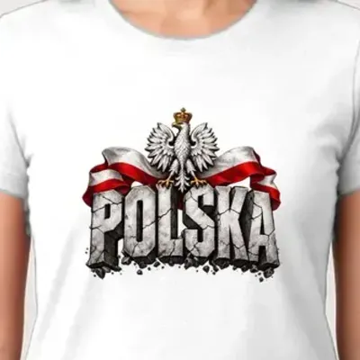 Koszulka damska biała Polska orzeł kamienne litery patriotyczna