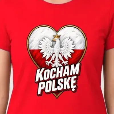 Koszulka damska czerwona kocham polskę patriotyczna z orłem prezent