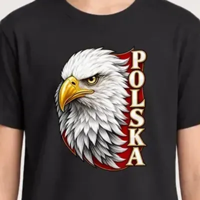 Koszulka patriotyczna dla dziecka dla dziewczynki czarna orzeł bielik