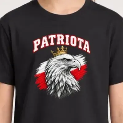 Koszulka patriotyczna dla dziecka dla dziewczynki czarna Patriota z koroną