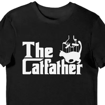 Koszulka męska z napisem cat father czarna