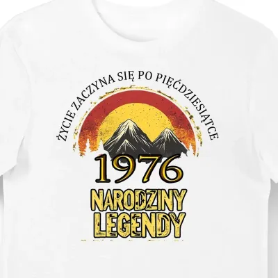 Koszulka życie zaczyna się po 50, 1976 narodziny legendy biała