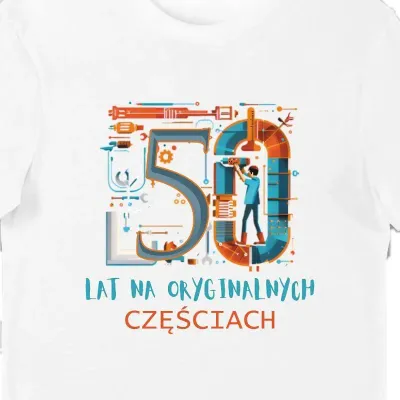 Koszulka urodziny 50 lat na oryginalnych częściach biała