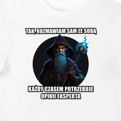 Koszulka męska z Czarodziejem "Opinia eksperta" biała