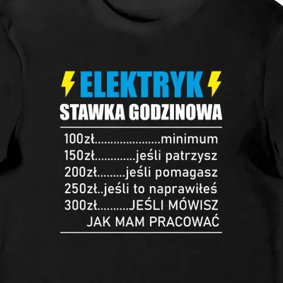 Koszulka męska dla Elektryka Stawka godzinowa czarna