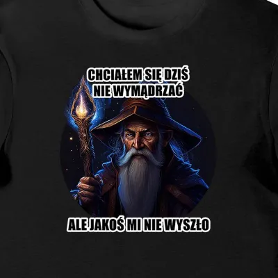 Koszulka męska z Czarodziejem "CHCIAŁEM SIĘ NIE WYMĄDRZAĆ" czarna