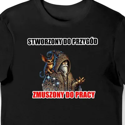 Koszulka męska z Czarodziejem "Zmuszony do pracy" czarna