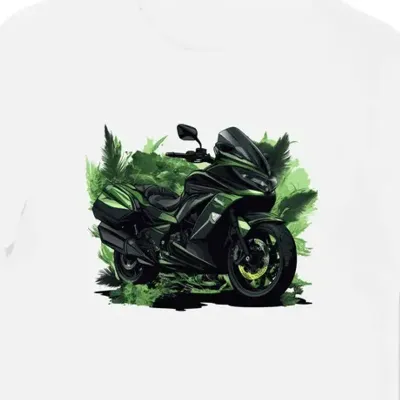 Koszulka męska biała z artystycznym motocyklem w zieleni