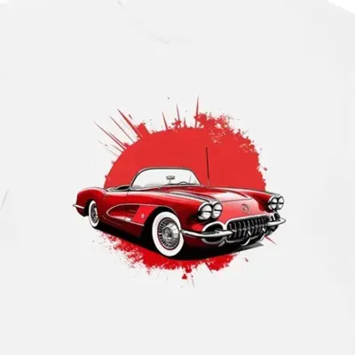 Koszulka męska biała z nadrukiem czerwonego kabrioletu Corvette