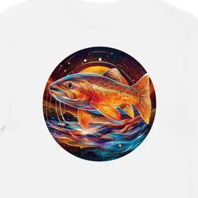Koszulka męska biała z motywem czerwonego pstrąga