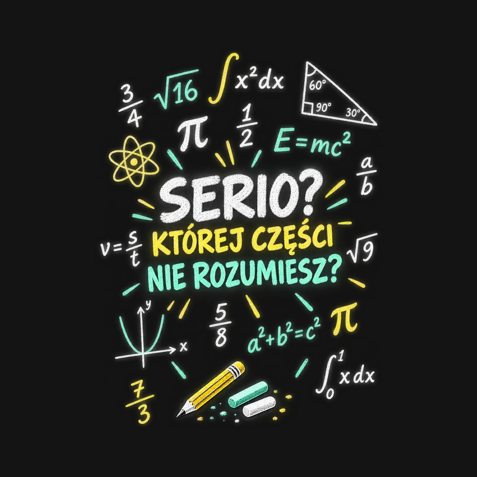 Koszulka męska czarna z nadrukiem Serio? Której części nie rozumiesz – nauczyciel – zdjęcie 2